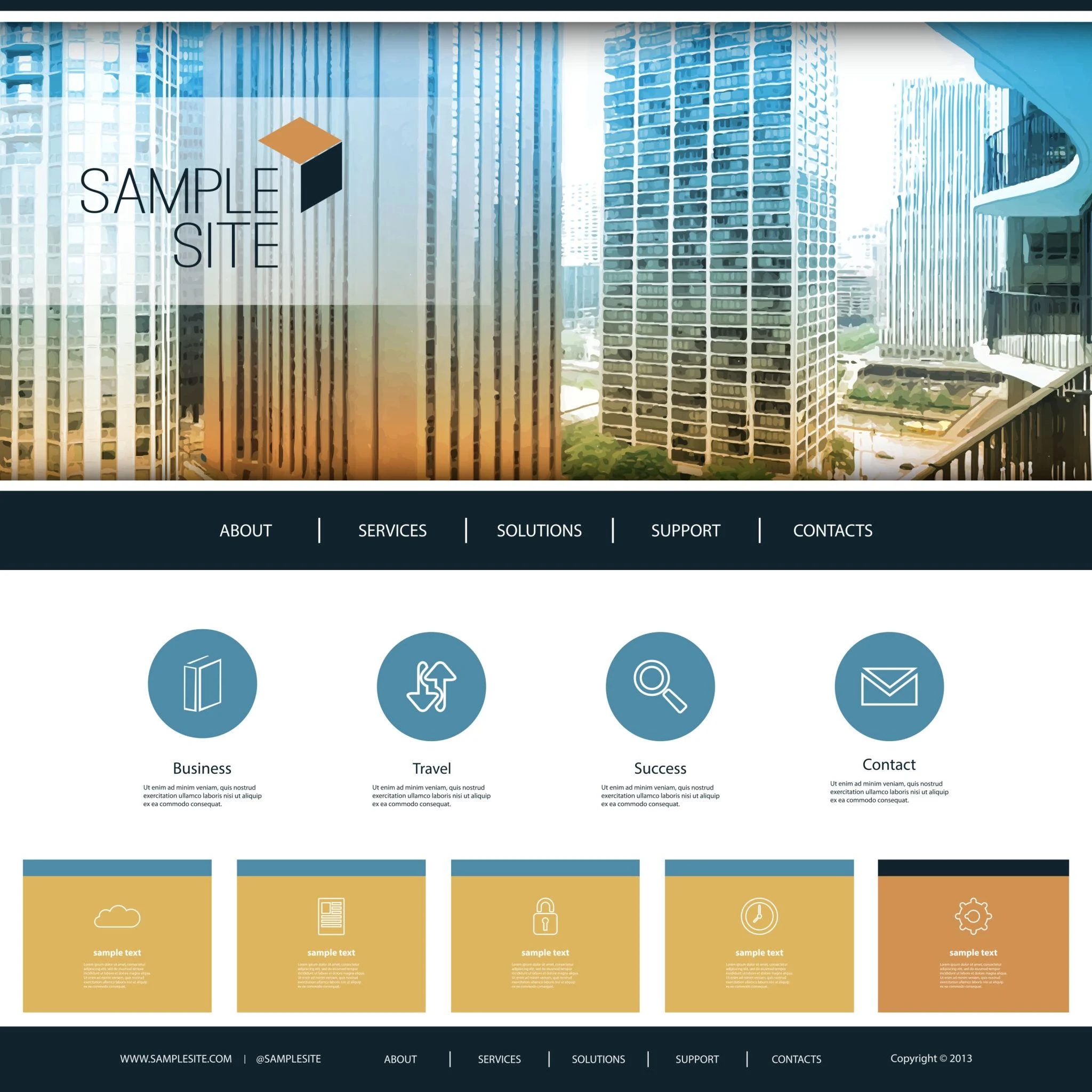 template website design example showing pre built layout and standard structure for business websites